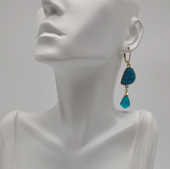 Sterling Silver Vermeil Teal Quartz Drop Earrings - Picture 7 of 10